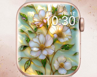 Stained Glass Flower Apple Watch Wallpaper, Gorgeous Floral Apple Watch, 3D Floral Apple Watch Wallpaper, 3D White Flower Apple Watch Face