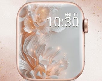 Glowing 3D Flower Apple Watch Wallpaper, 3D Floral Apple Watch Background, Aesthetic Apple Watch, Elegant Flower Watch, 3D Apple Watch Face