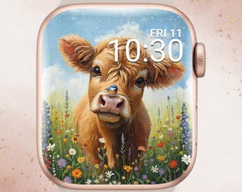 Adorable Spring Cow Apple Watch Wallpaper, Cow Apple Watch Wallpaper, Spring Apple Watch Face, Cow Apple Watch, Spring Apple Watch Wallpaper