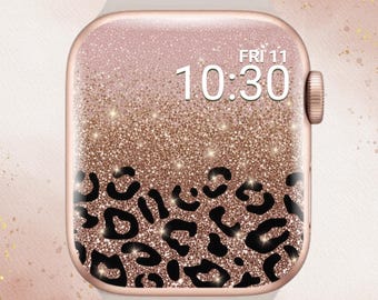 Gold Glitter Leopard Print Apple Watch Wallpaper, Pink Glitter Apple Watch, Glitter Apple Watch Face, Gold Glitter Apple Watch Face, Sparkly