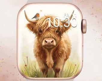 Cute Highland Cow Apple Watch Wallpaper, Highland Cow Apple Watch Face, Spring Apple Watch, Cow Apple Watch, Spring Apple Watch Wallpaper