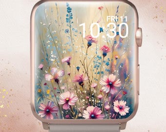 Gorgeous Wildflower Apple Watch Wallpaper, Painted Floral Apple Watch Face, Beautiful Flowers Apple Watch, Pink Wildflower Apple Watch Face