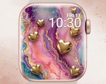 3D Marble Hearts Apple Watch Wallpaper, Glitter Marble Apple Watch Face, 3D Heart Apple Watch Background, Marble Apple Watch Wallpaper, Pink