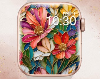 Stained Glass Floral Apple Watch Wallpaper, 3D Floral Apple Watch Face, 3D Flower Apple Watch Wallpaper, 3D Flower Apple Watch, Spring Watch