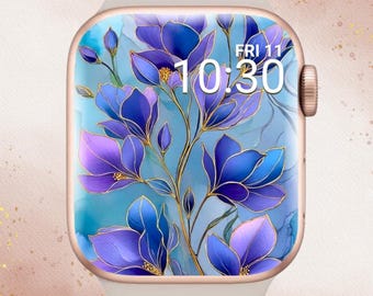 Purple Stained Glass Floral Apple Watch Wallpaper, 3D Floral Apple Watch Face, 3D Flower Apple Watch Wallpaper, 3D Flower Watch, Aesthetic