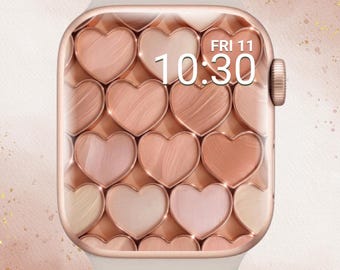 Aesthetic 3D Hearts Apple Watch Wallpapers, 3D Heart Apple Watch Face, Rose Gold Apple Watch Wallpaper, Rose Gold Hearts Apple Watch Face