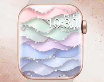 3D Pastel Waves Apple Watch Wallpaper, 3D Pastel Apple Watch, Sparkly Apple Watch Wallpaper, Diamond Apple Watch Face, Spring Apple Watch