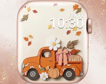 3D Fall Apple Watch Wallpaper, Cute 3D Pumpkin Truck Apple Watch Face, 3D Fall Truck Apple Watch Wallpaper, 3D Autumn Apple Watch Wallpaper