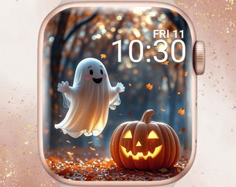 3D Ghost Apple Watch Wallpaper, Fall Apple Watch Wallpaper, Fall Apple Watch Face, Autumn Apple Watch, Cute Ghost Apple Watch, 3D Pumpkin