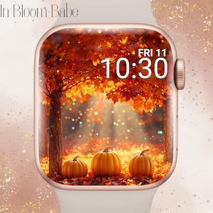 Precioso fondo de pantalla de calabaza otoñal para Apple Watch, esfera estética de calabaza para Apple Watch, fondo de pantalla femenino de otoño para Apple Watch, esfera brillante para Apple Watch