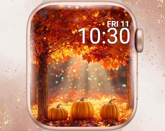 Gorgeous Fall Pumpkin Apple Watch Wallpaper, Aesthetic Pumpkin Apple Watch Face, Girly Fall Apple Watch Wallpaper, Glowing Apple Watch Face