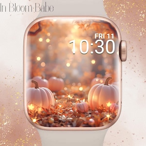 Gorgeous Fall Pumpkin Apple Watch Wallpaper, Pink Pumpkin Apple Watch Face, Girly Fall Apple Watch Wallpaper, Glowing Apple Watch Wallpaper
