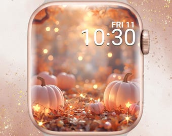 Gorgeous Fall Pumpkin Apple Watch Wallpaper, Pink Pumpkin Apple Watch Face, Girly Fall Apple Watch Wallpaper, Glowing Apple Watch Wallpaper