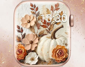 Floral 3D Pumpkin Apple Watch Wallpaper, Aesthetic Pumpkin Apple Watch Face, Painted Fall Apple Watch Wallpaper, Elegant Fall Apple Watch