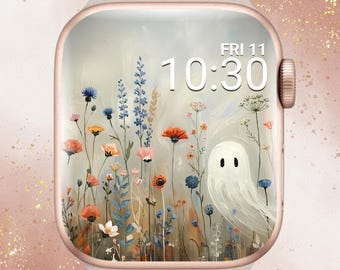 3D Floral Ghost Apple Watch Wallpaper, Fall Apple Watch Wallpaper, Fall Apple Watch Face, Autumn Apple Watch, Halloween Ghost Apple Watch