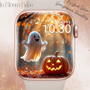 3D Ghost Apple Watch Wallpaper, Fall Apple Watch Wallpaper, Fall Apple Watch Face, Autumn Apple Watch, Cute Ghost Apple Watch, 3D Pumpkin