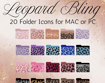 Glitter Leopard Desktop Folder Icons, Glitter Mac Icons, Glitter PC Icons, Sparkly Folder Icons, Sparkly Macbook Folder Icons, Leopard Icons