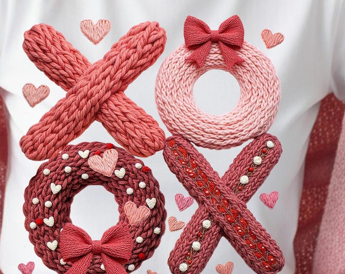 Chunky Knit XOXO PNG Bundle | Faux Yarn Sublimation Valentine Clipart | Cozy Hug Kiss Design | 2 Sublimations for Shirts & Decor