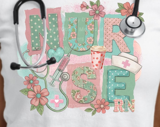 Trendy Mixed Media Nurse Collage PNG - Scrapbook, Cottagecore Medical - Nurse PNG Design (Instant Download) Nurse's Day