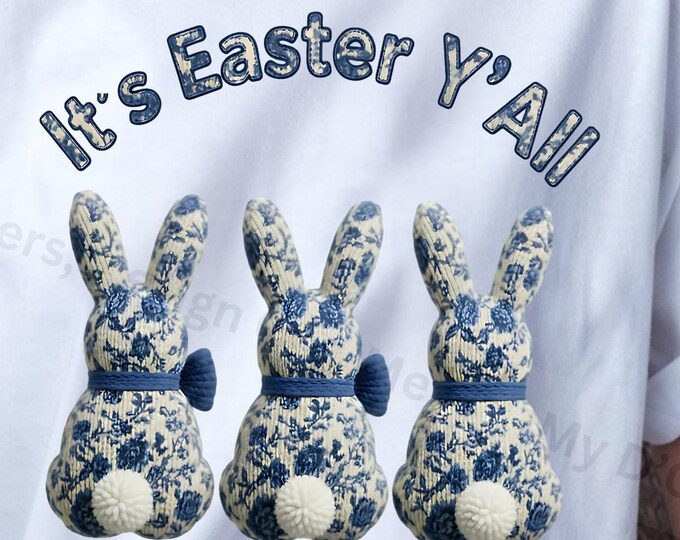 Coquette Easter Bunny Trio - Faux Yarn - Chunky Knit PNG | Cottagecore Crochet Bunny - PNG Sublimation