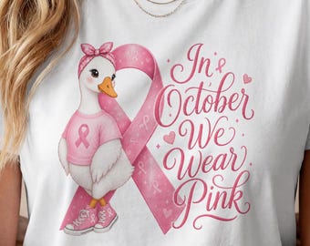 Pink Ribbon Goose PNG Bundle, In October We Wear Pink, Breast Cancer Awareness Nurse Goose Sublimation Boutique Design