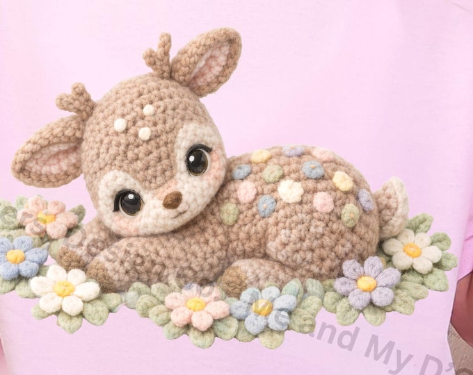 Easter Baby Fawn - Deer | Faux Yarn Chunky Knit PNG | Cottagecore Crochet PNG Sublimation for Easter T-Shirts | Mommy and Me (2 BONUS Files)