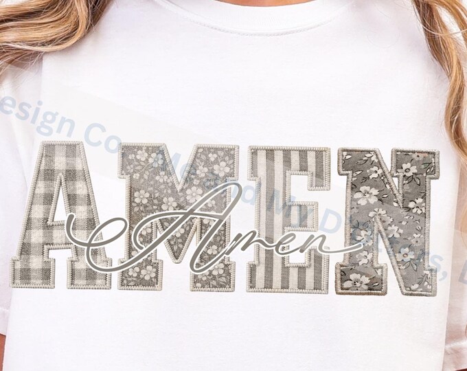 Boho AMEN Christian Shirt PNG | Faith Patchwork Lettering Sublimation Design | Christian T-Shirt | Neutral Faith Graphic | Bible Shirt PNG