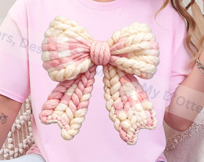 Pink Coquette Bow PNG, Chunky Knit | Granny Core - Granny Chic Style Png - Sublimation | Instant Download