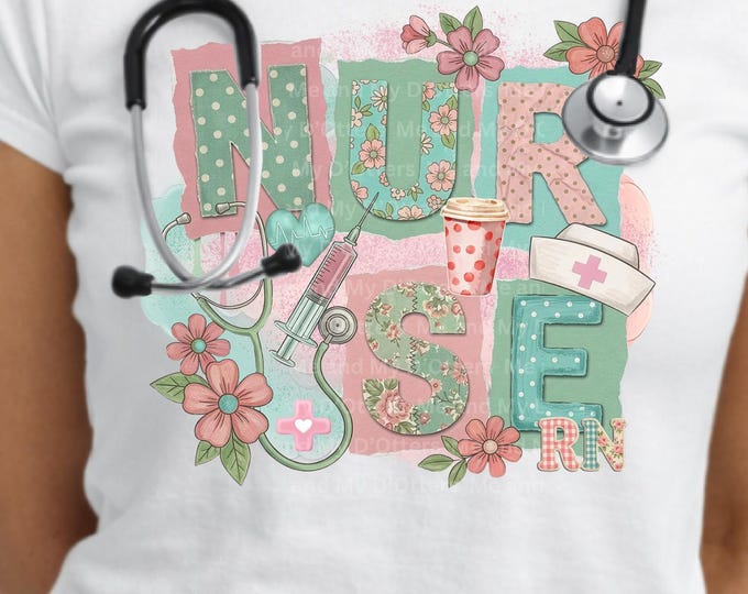 Trendy Mixed Media Nurse Collage PNG - Scrapbook, Cottagecore Medical - Nurse PNG Design (Instant Download) Nurse's Day