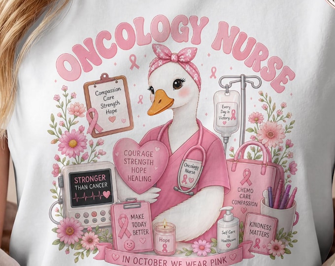 In October, We Wear Pink, Oncology Nurse PNG Bundle, Breast Cancer Awareness Nurse PNG, Sublimation Design, Pink Ribbon PNG, Bonus Stickers