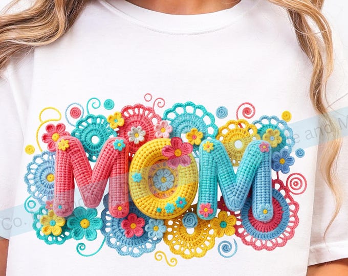 MOM Faux Knit PNG | Retro Colorful Crochet Text | Cottagecore - Grandmacore Sublimation Design | Mother's Day or Everyday Design