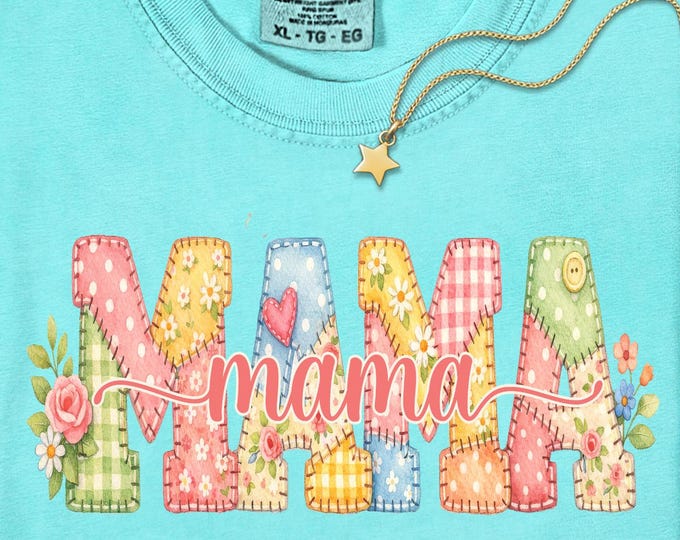 Coquette Patchwork Mama PNG Sublimation T-Shirt Design (Digital Download)