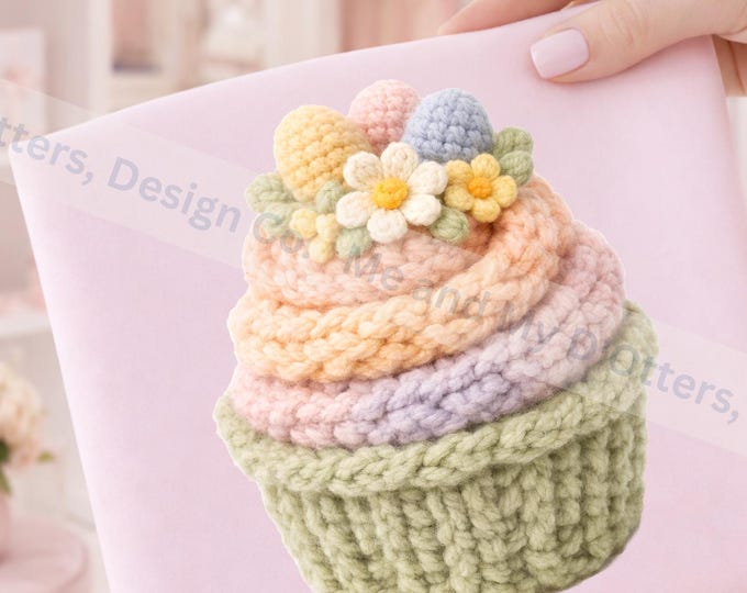 Faux Yarn Chunky Knit Cupcake PNG | Cottagecore Crochet PNG Sublimation for T-Shirts | Transparent Design