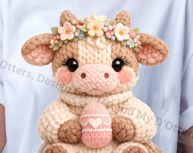 Chunky Knit - Easter Highland Cow Set - Cottage Core, Faux Yarn  PNG Sublimation for T-Shirts, Totes, Mommy and Me Shirts (Bonus Files)