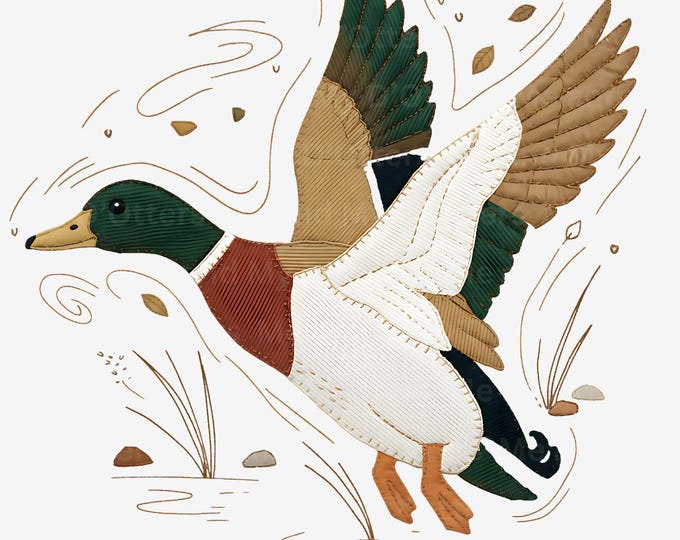 Trendy Mallard Duck PNG | Faux Quilted and Embroidered Sublimation Design | Duck Hunting | Digital Download