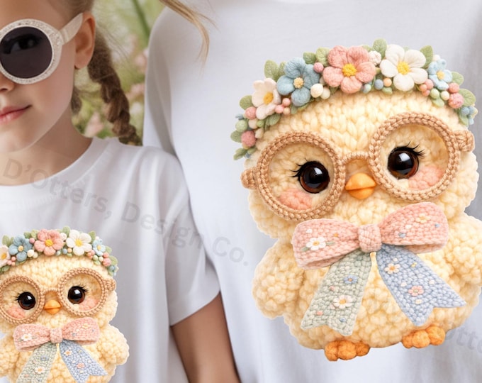 Coquette Easter Chick - Faux Yarn Chunky Knit PNG | Cottagecore Crochet PNG Sublimation for Easter T-Shirts | Mommy and Me (2 Bonus Files)