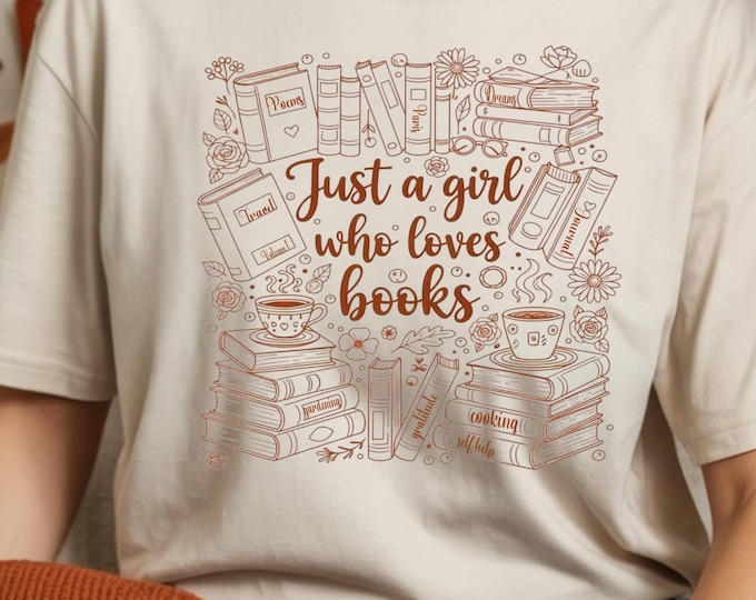 Just a Girl Who Loves Books | Doodle PNG | Retro Whimsical | Book Lovers Sublimation | Digital Download