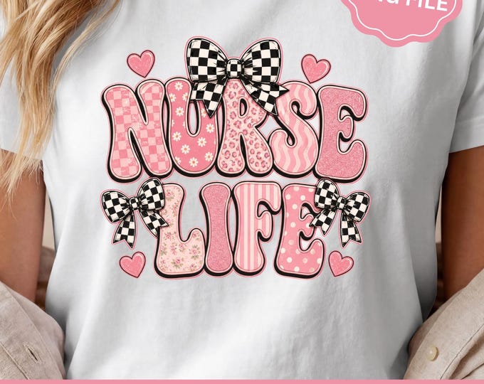 Retro Nurse - Vintage Nurse Sublimation Design - Coquette Nurse Shirt - Nurse Life PNG - Digital Download POD Use
