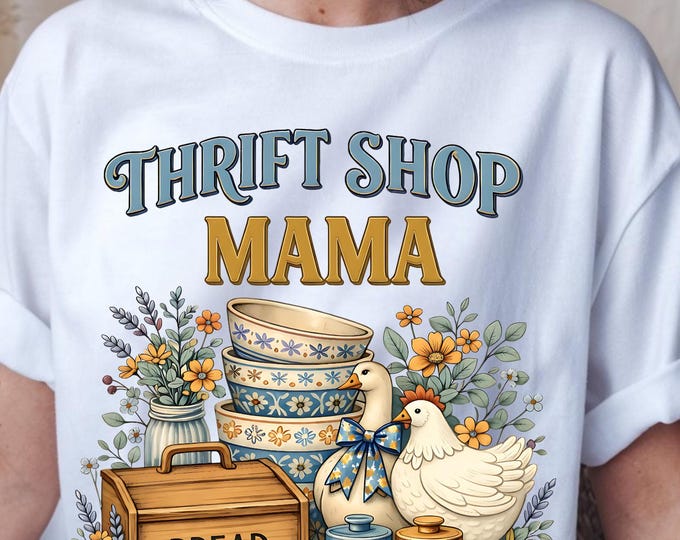 Thrift Shop Mama PNG, Grannycore Shirt Design, Cottagecore Vintage Floral Goose, Grandmillennial Retro Sublimation PNG - Mother's Day Gift