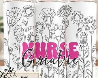 Nurse Seamless Tumbler Wrap & PNG | Floral Line Art Nurse Design | 20oz Skinny Wrap | Digital Download