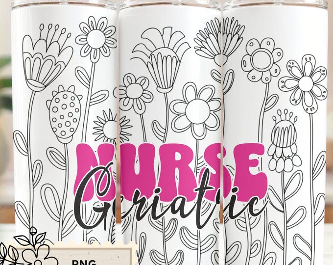 Nurse Seamless Tumbler Wrap & PNG | Floral Line Art Nurse Design | 20oz Skinny Wrap | Digital Download