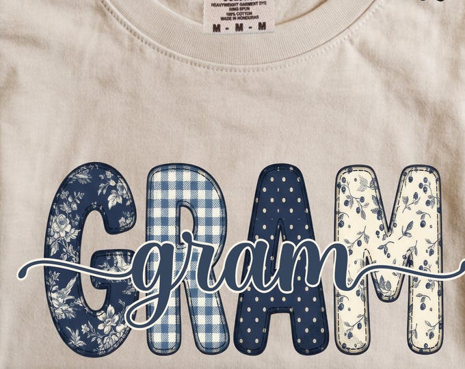 Gram - Grandma Patchwork T-Shirt Design Bundle - Coquette Grandmillennial Style (Digital Download)