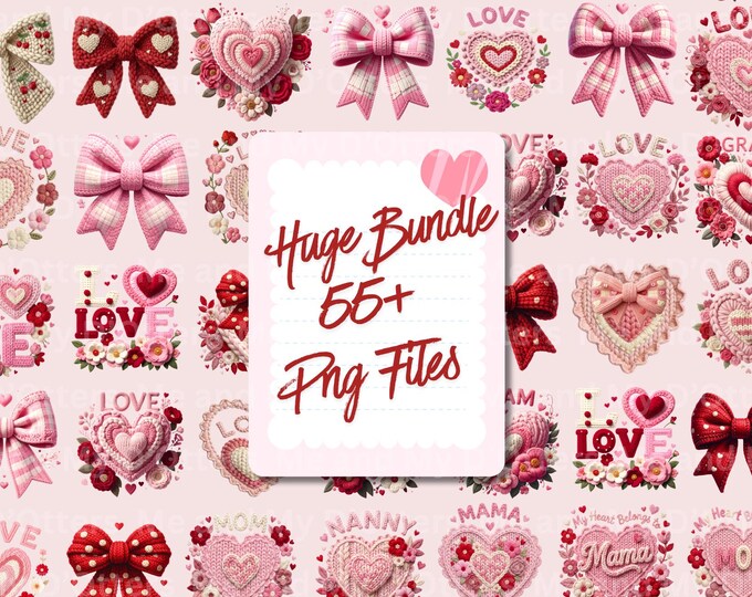Valentine Sublimation BUNDLE | Chunky Knit Heart and Floral PNG Sublimation Designs | Valentine Bundle for Mom | Mama| Grammy | Nonna | Nana