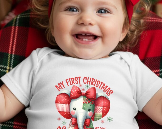 Patchwork Quilted Elephant My First Christmas  - 2025 PNG | Holiday Sublimation Design - New Baby