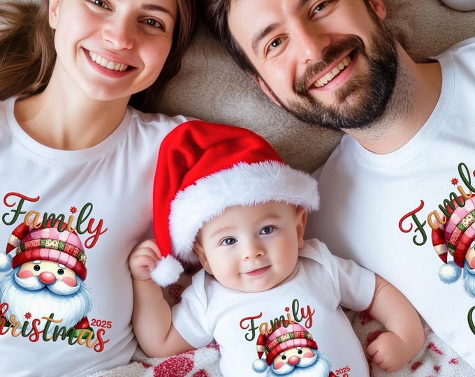 Family Christmas 2025 Watercolor Santa PNG | Retro Sublimation Design