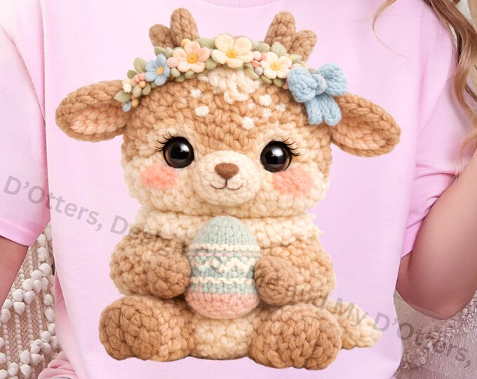 Easter - Cottagecore,  Fawn - Deer | Faux Yarn Chunky Knit PNG |  PNG Sublimation for Easter T-Shirts | Mommy and Me Shirts (2 BONUS Files)