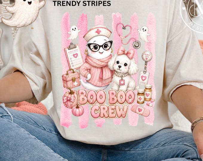 Pink Ghost - Halloween Nurse PNG, Funny Nurse Gifts, Boo Boo Crew Sublimation Bundle - School Nurse Design, Pediatric Nurse, NICU PNG