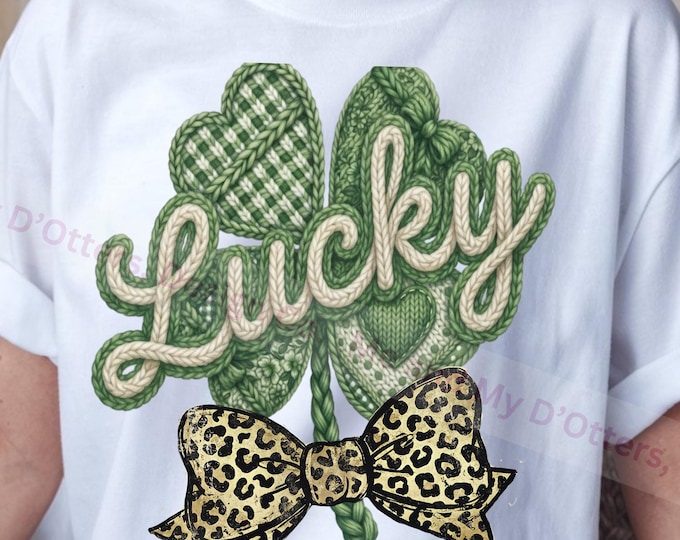 Coquette St. Patrick's Day Shamrock Lucky - Patchwork Design, Trendy Leopard Bow - PNG, Retro St. Patrick's Day Shirt, (Digital Download)