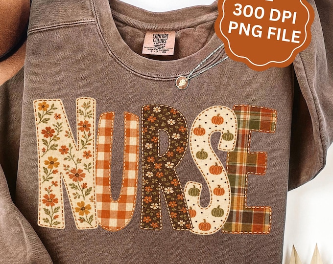 Fall Nurse Shirt | Retro Patchwork Nurse Shirt | Trendy Nurse | Nurse Shirt Design | Retro Floral Nurse Sublimation PNG | Pumpkin Nurse PNG