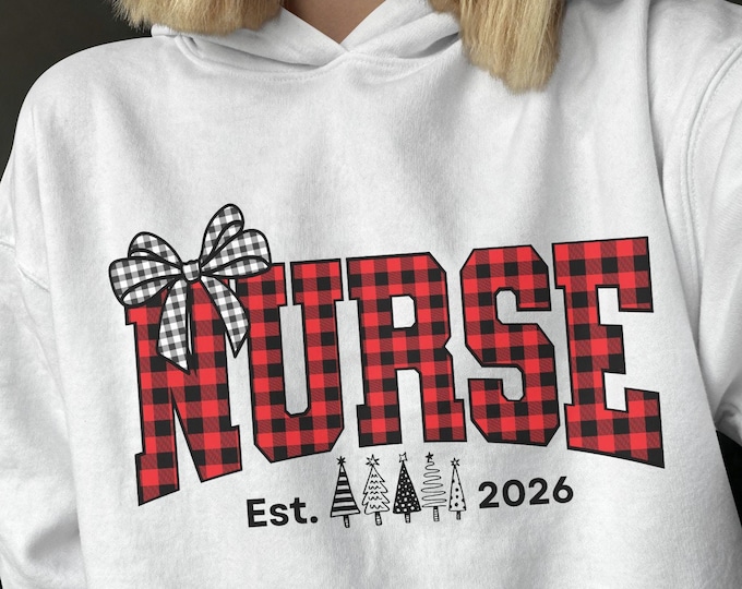 New Nurse Gift, Buffalo Plaid Christmas Nurse Design, Coquette Checkered Bow, Farmhouse Nursing Sublimation PNG, Nurse Est. 2026 PNG,